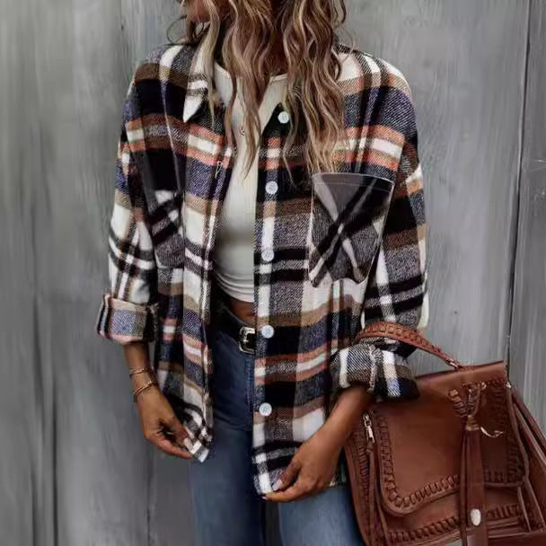 Classic Checked Wool Women's Coat - Nocini