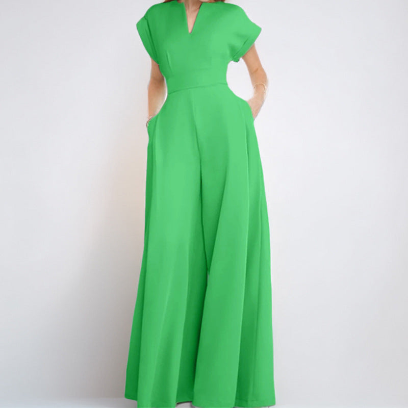 Relaxed Fit V Neck Jumpsuit with Pockets