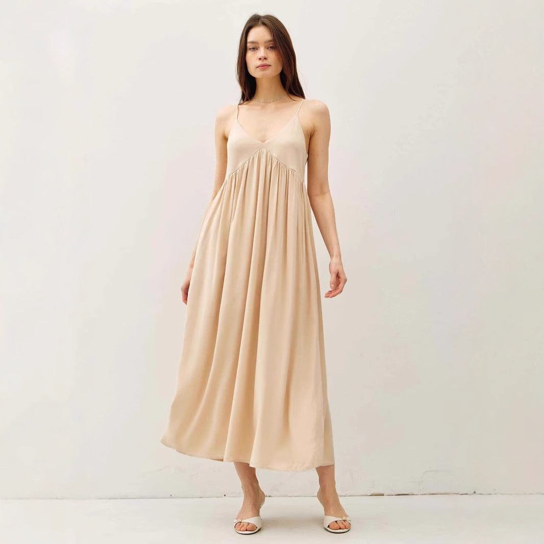 Flowy V-Neck Maxi Dress with Spaghetti Straps - Nocini