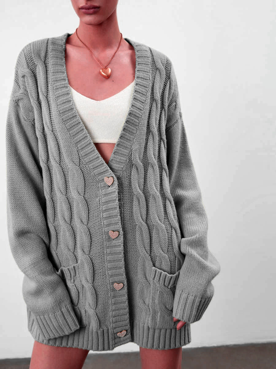 Cozy Women's Cable Knit Cardigan with Pockets