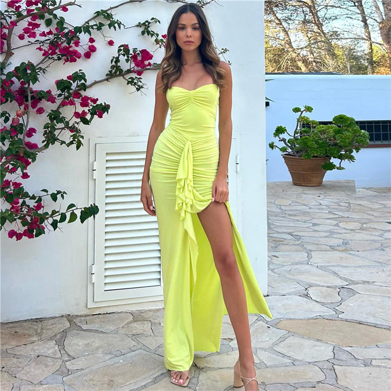 Elegant Maxi Dress for Women - Halter Neck Slit Dress - Nocini