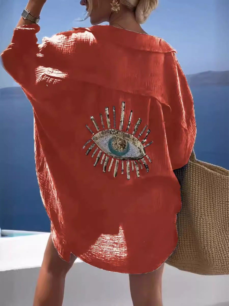 Relaxed Fit Women's Open Front Cardigan with Sparkle Detail