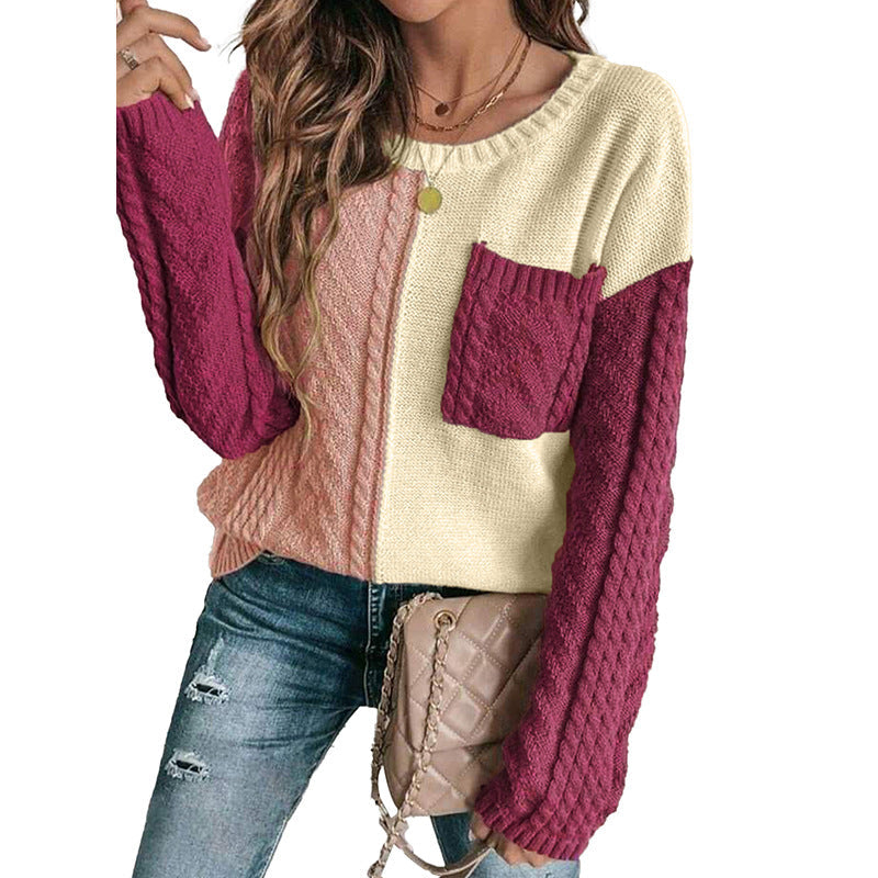 Casual Crew Neck Colorblock Sweatshirt