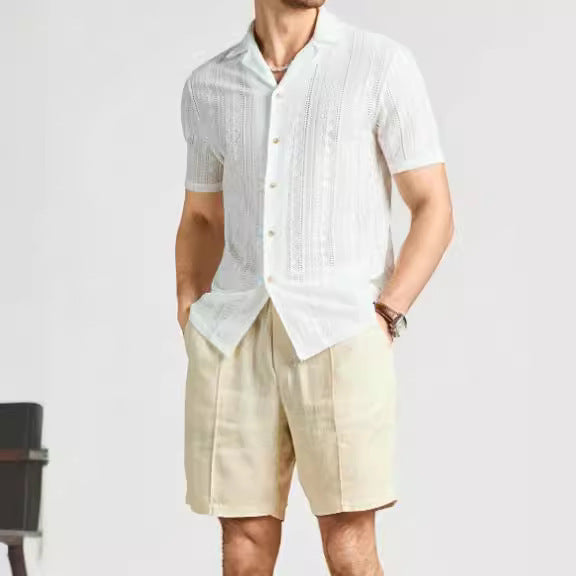 Casual Short Sleeve Mens Shirt Lightweight Lace Top - Nocini
