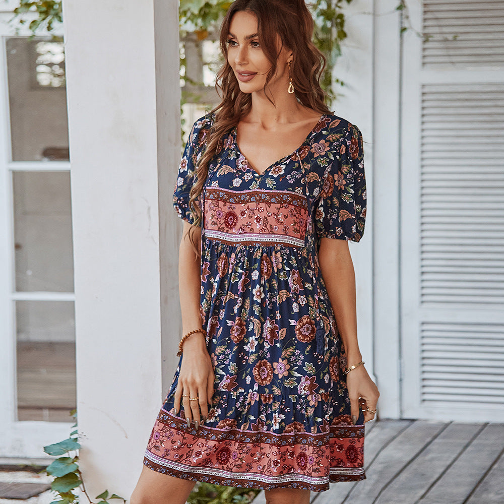 Women's Floral V-Neck A-Line Mini Dress
