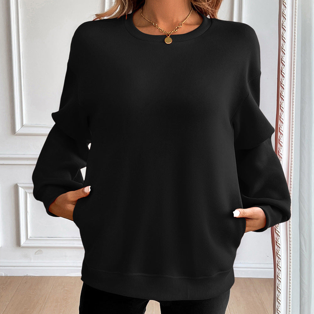 Cozy Women's Crew Neck Sweatshirt Soft Long Sleeve Top
