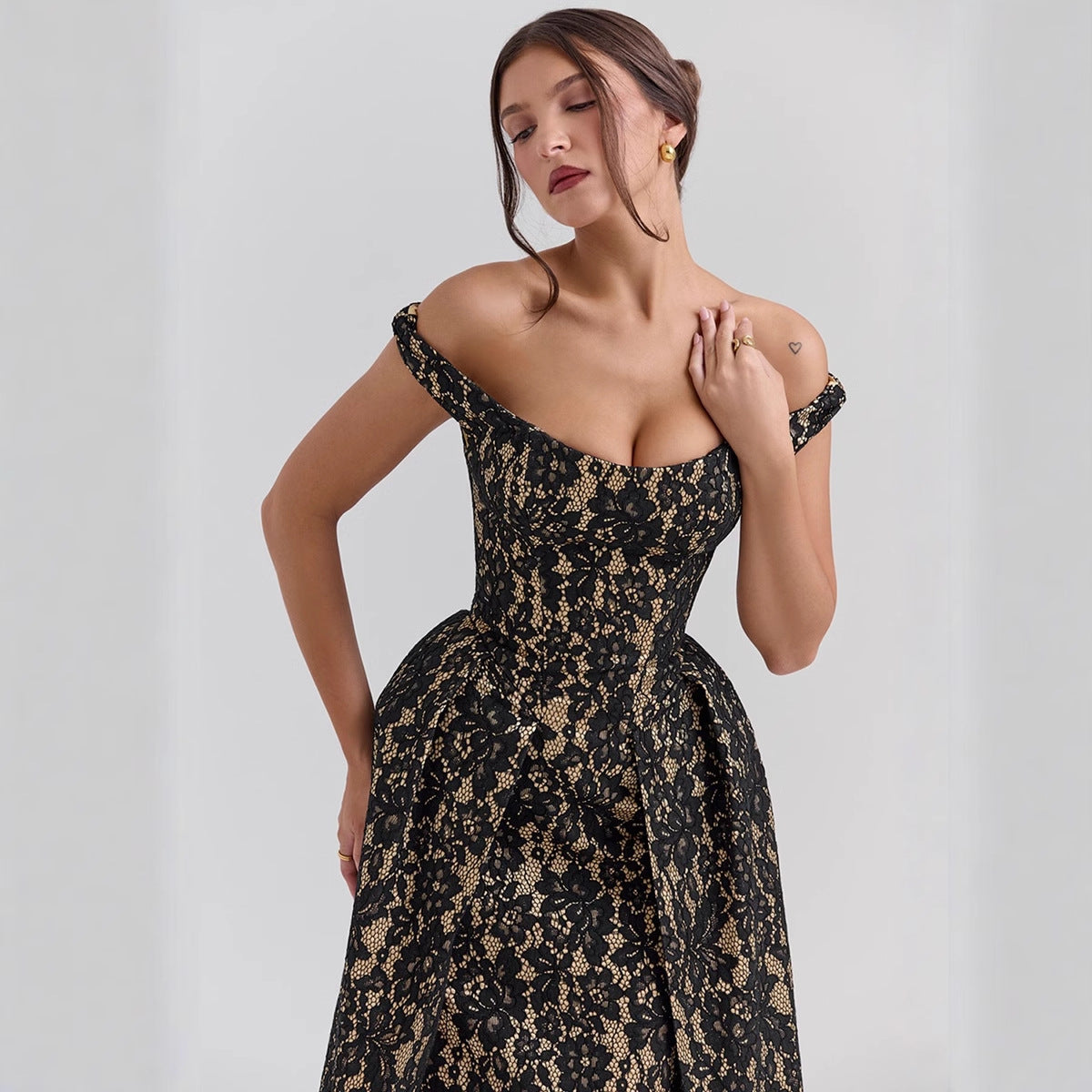 Elegant Women's Lace Off Shoulder Evening Dress - Nocini