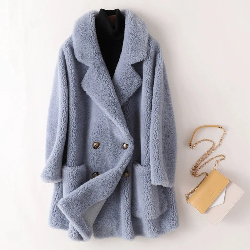 Warm Faux Fur Double Breasted Teddy Jacket