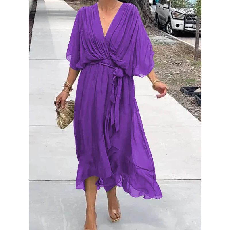 Flowy Maxi Dress for Women with Bell Sleeves