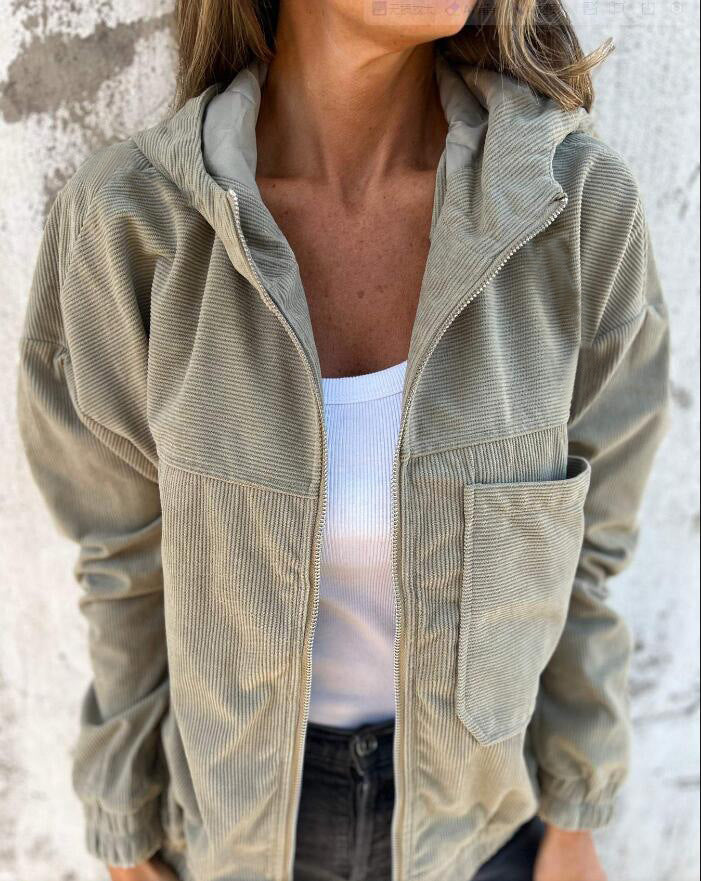 Relaxed Fit Women's Corduroy Hoodie Jacket