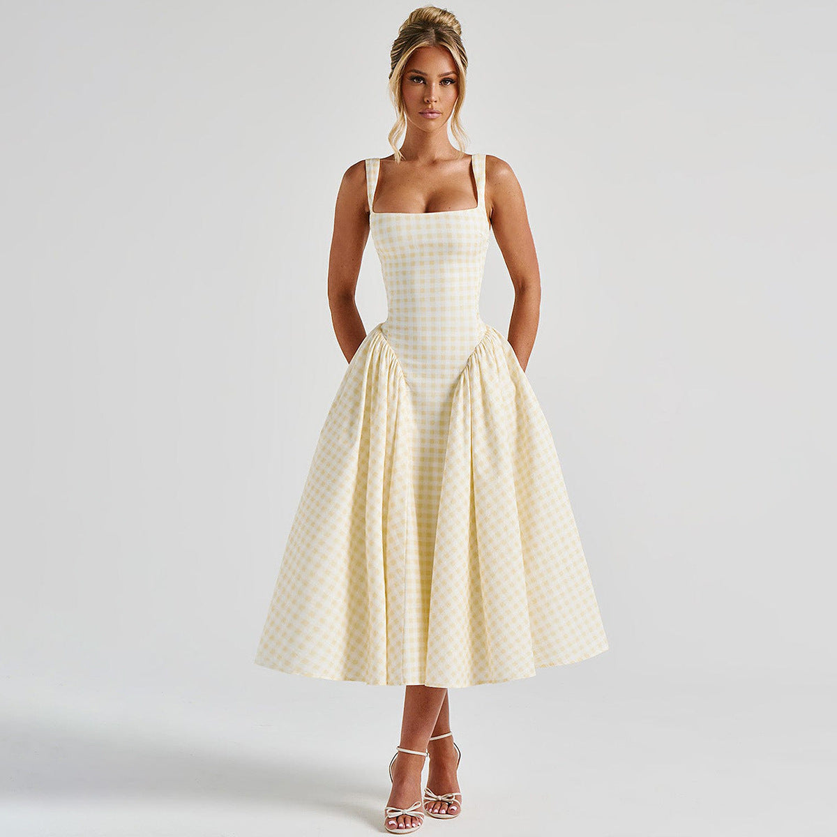 Casual Checkered Midi Dress for Women
