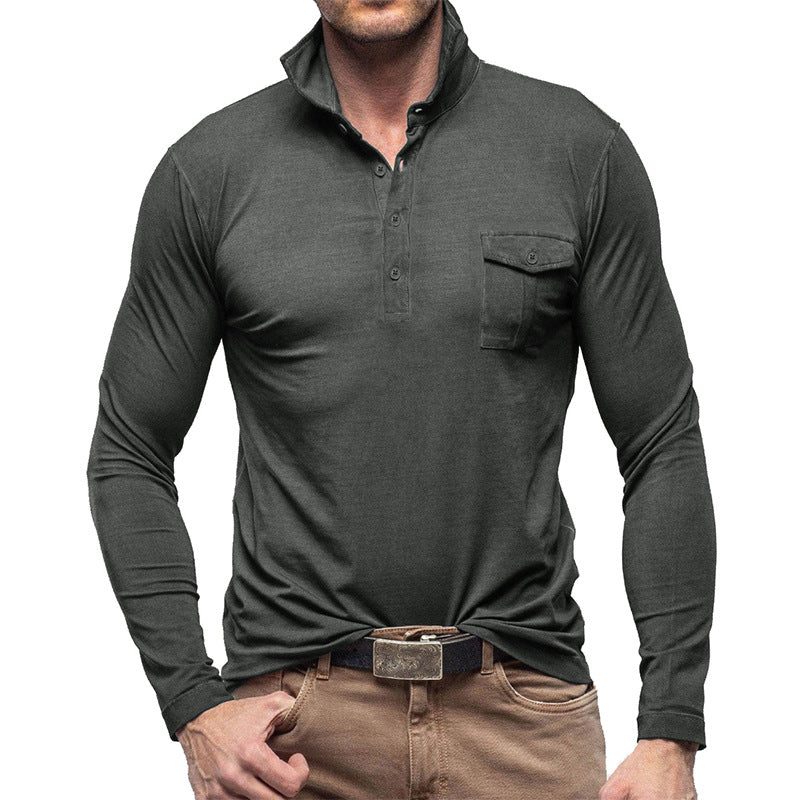 Classic Men's Polo Shirt with Long Sleeves and Pocket