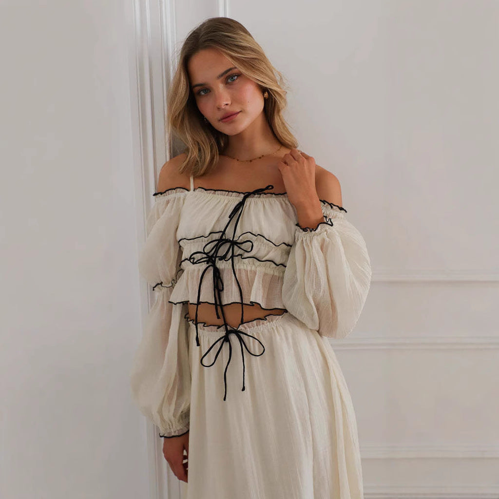 Flowy Off Shoulder Top and Maxi Skirt Set - Nocini