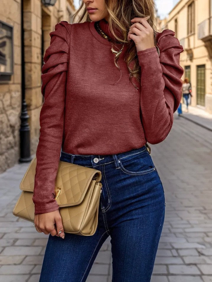 Cozy Women's Knit Sweater with Puffy Sleeves
