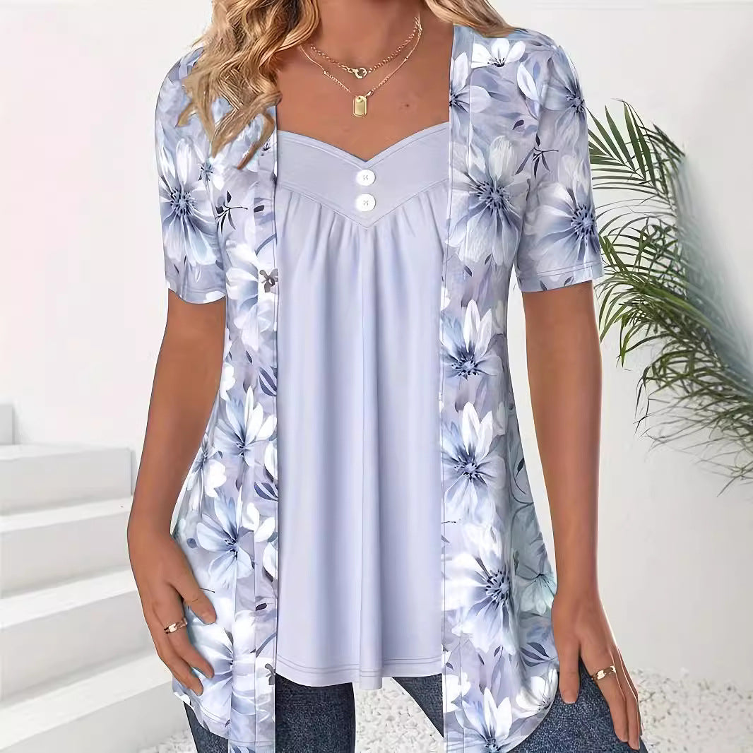Casual Floral Women's T-Shirt with Heart Detail