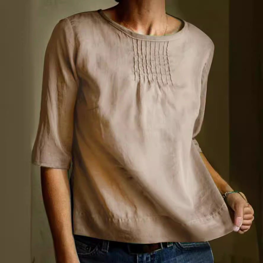 Relaxed Fit Cotton Blouse with 3/4 Sleeves