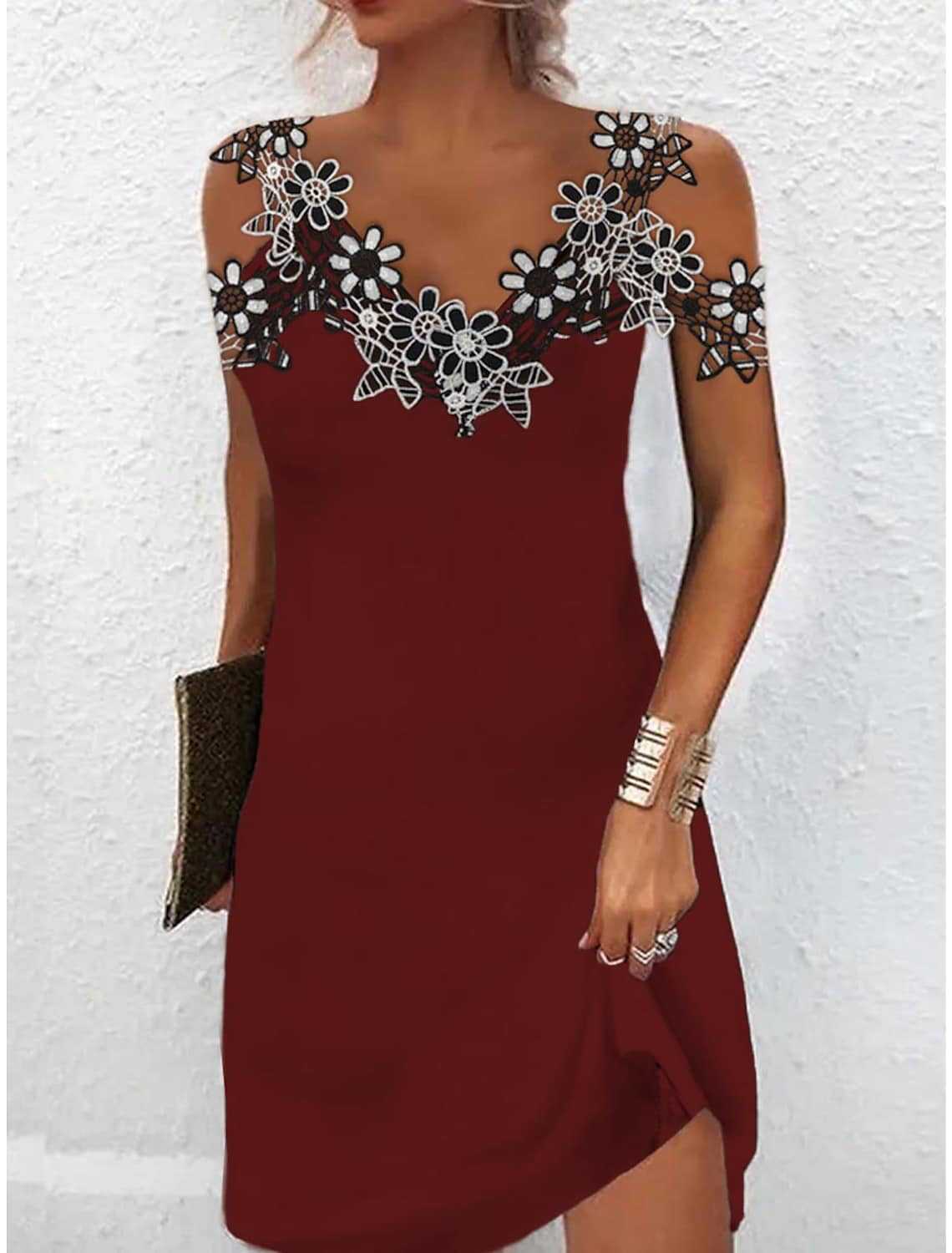 Elegant V Neck Lace Evening Dress for Women