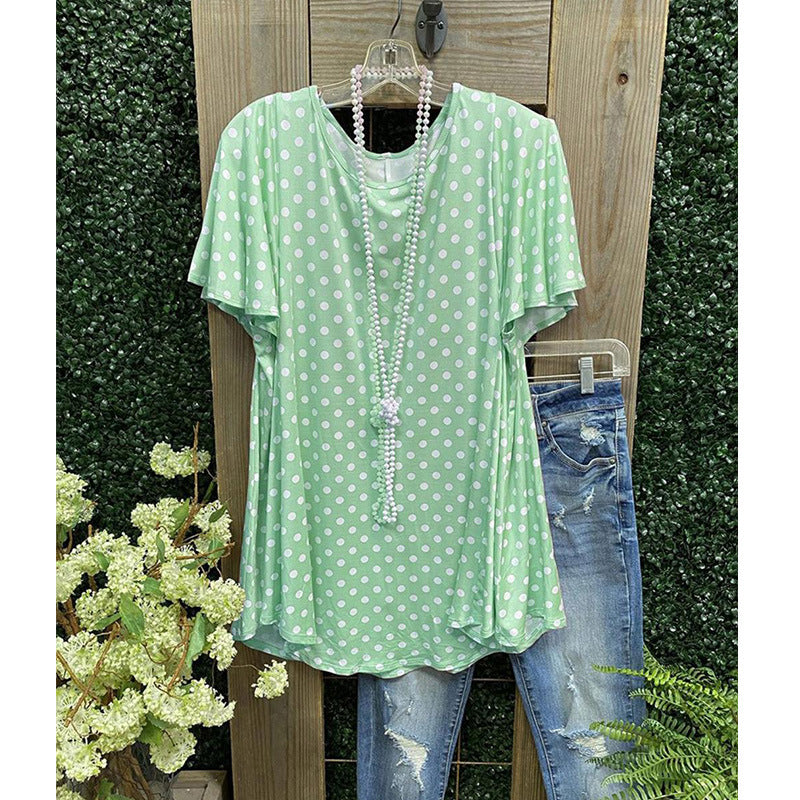 Relaxed Fit Women's Short Sleeve Polka Dot Blouse