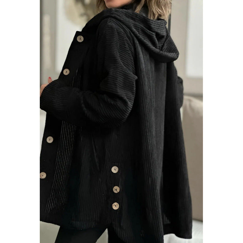 Casual Corduroy Hooded Coat for Women