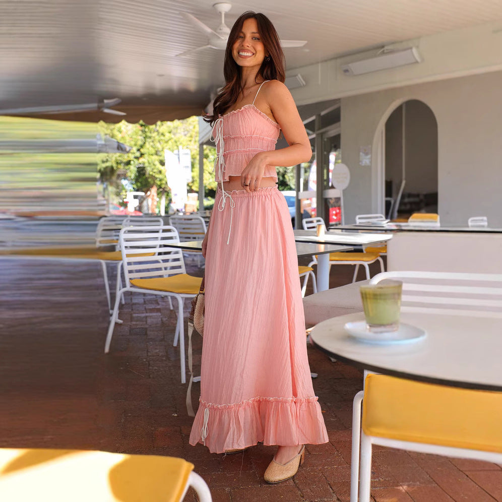 Summer Women's 2 Piece Outfit Sleeveless Top Maxi Skirt