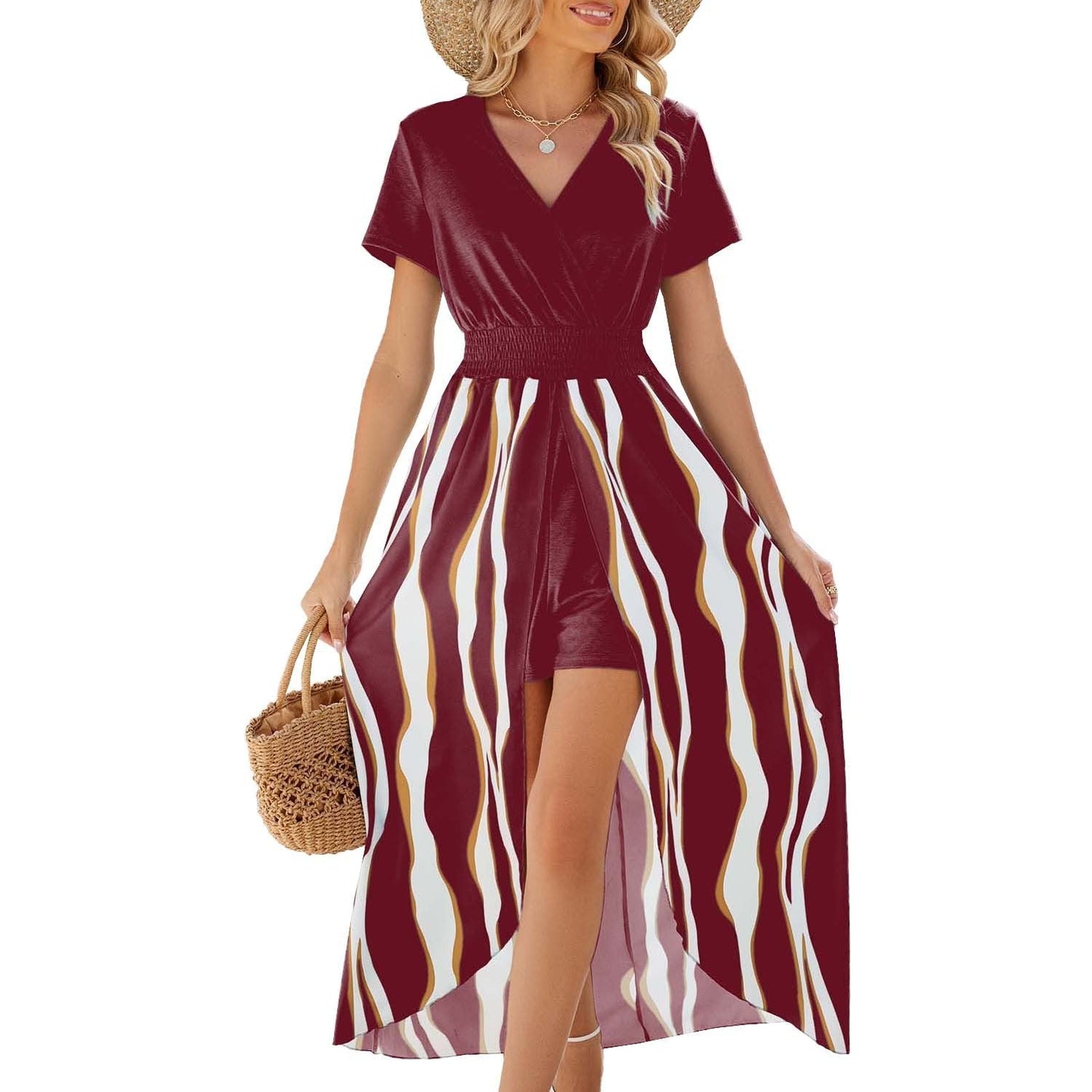 Comfy V Neck Maxi Dress for Women with Shorts