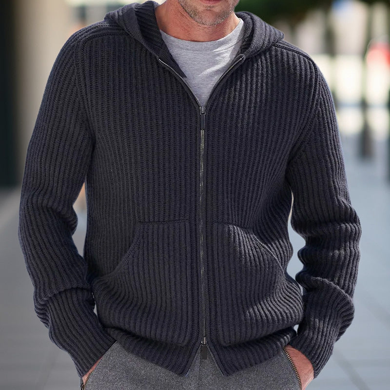Cozy Men's Hooded Knit Cardigan Sweater