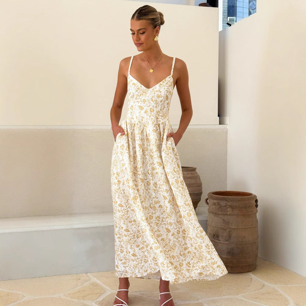 Lovely Floral V Neck Maxi Dress