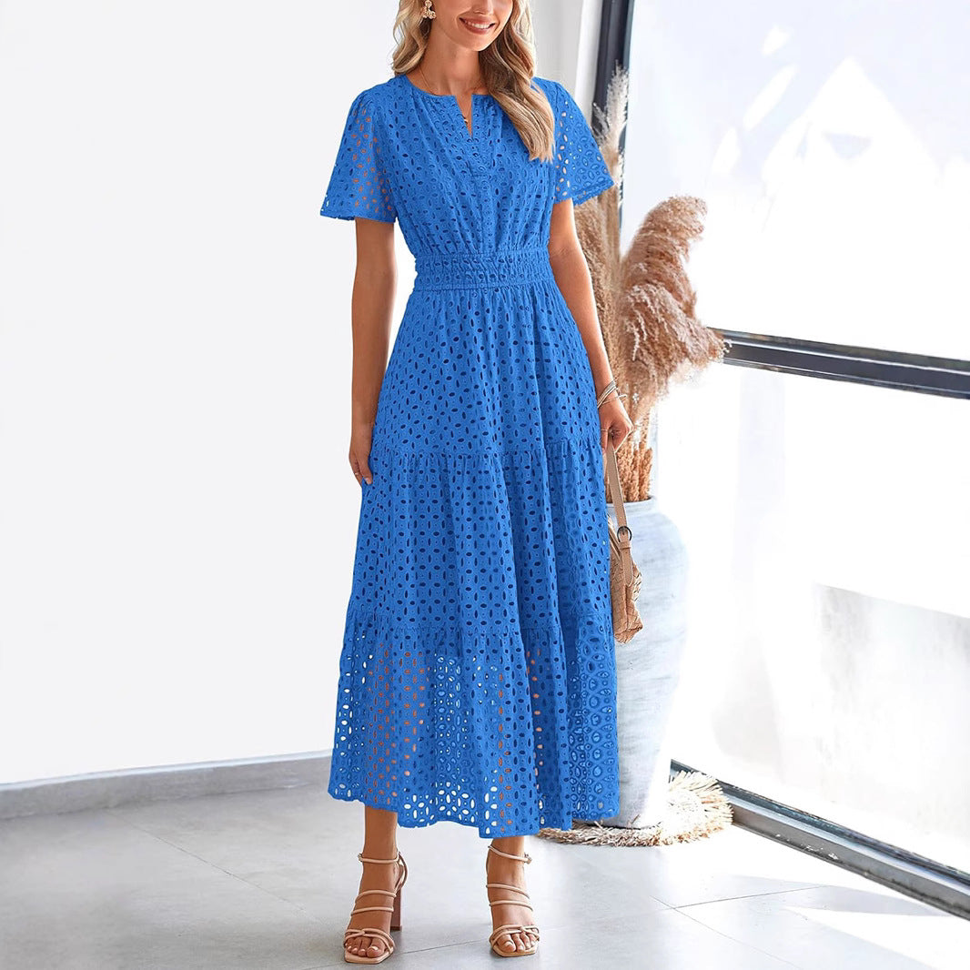 Flowy V Neck Lace Maxi Dress for Women