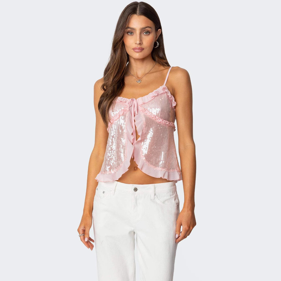 Sequined Ruffled Women's Halter Top - Nocini