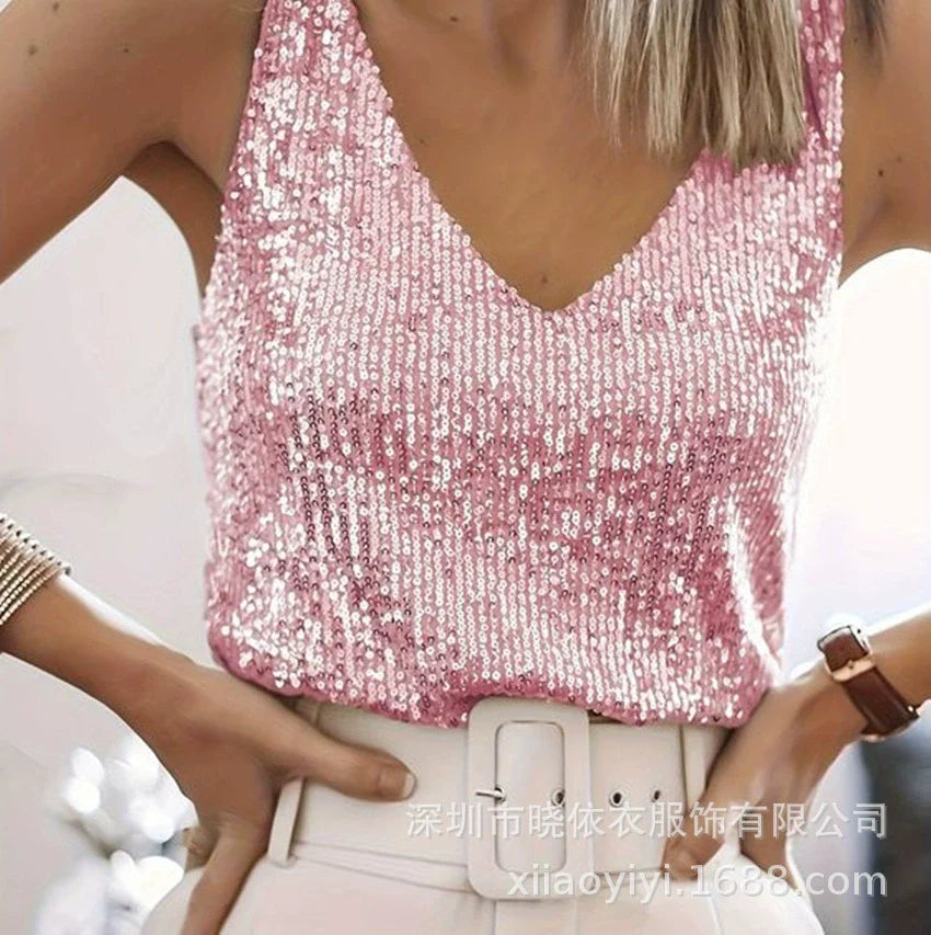 Sparkly V Neck Summer Tank Top