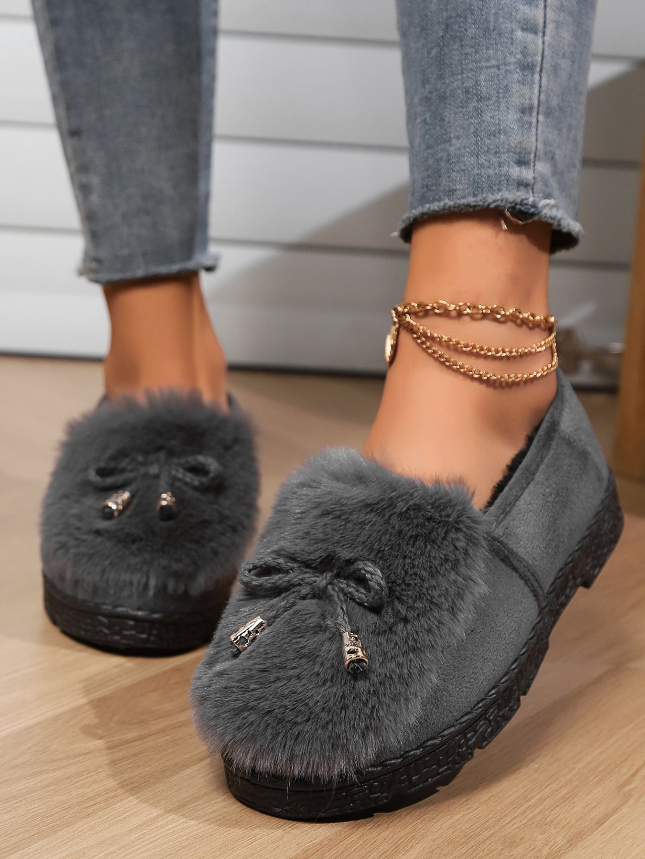Luxurious Faux Fur Slip On Loafers For Women