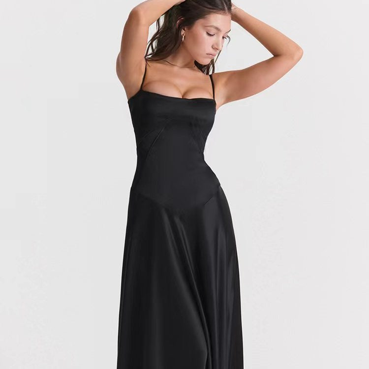 Luxurious Satin Evening Gown with Open Back - Nocini