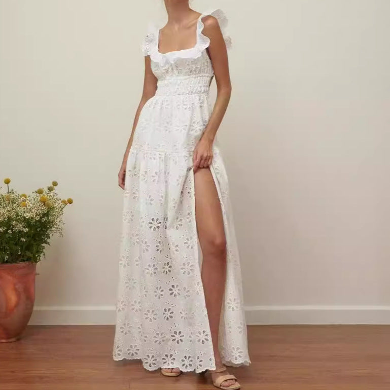 Flowy Maxi Dress for Women - Elegant Ruffle Details - Nocini