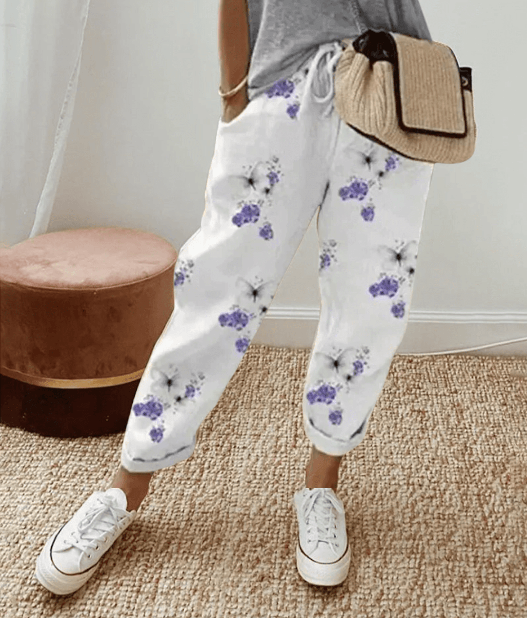 Comfortable Fit Printed Waist Trousers for Women