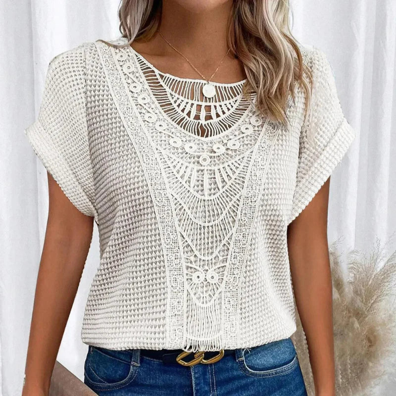 Women's Lace Trimmed Round Neck Top
