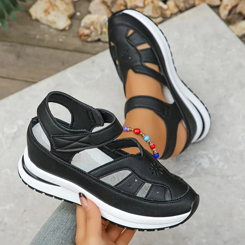 Ladies Faux Leather Platform Sandals with Buckle Strap