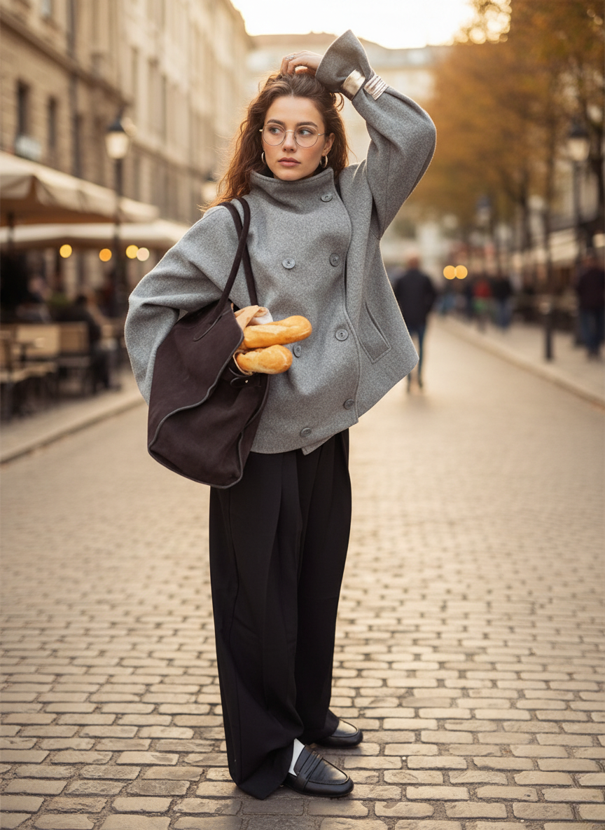 Warm Wool Coat for Women Oversized Double Button