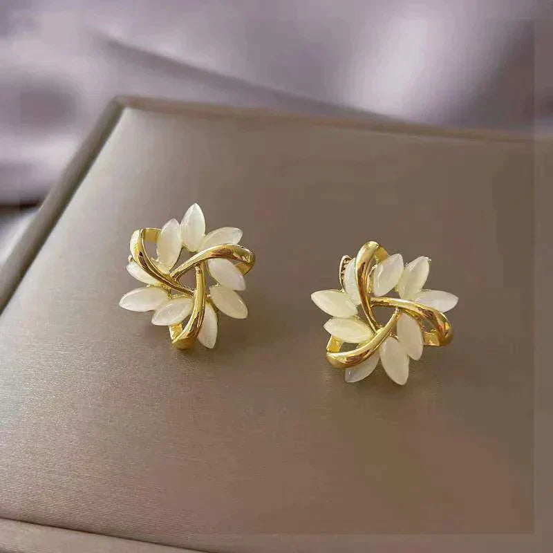 Luxury Gold White Opal Drop Earrings