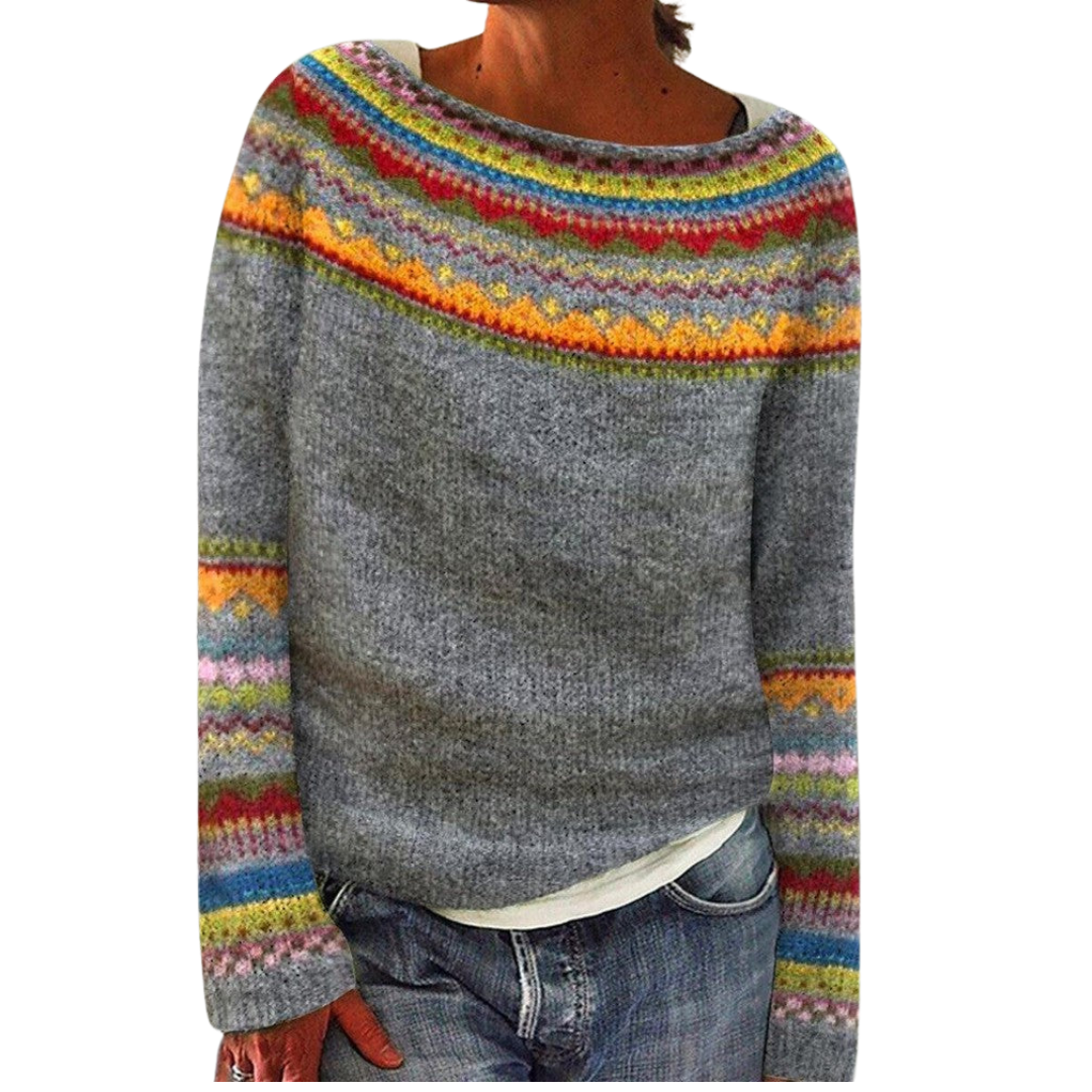Comfy Women's Fair Isle Crew Neck Sweater - Nocini