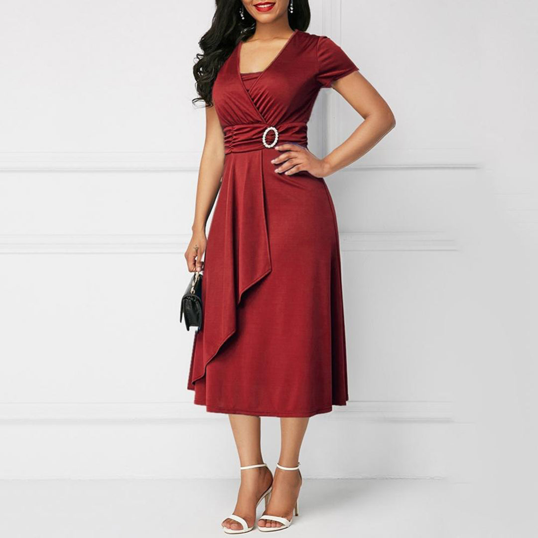 Ladies Classic Wrap Dress with V Neck and Belt