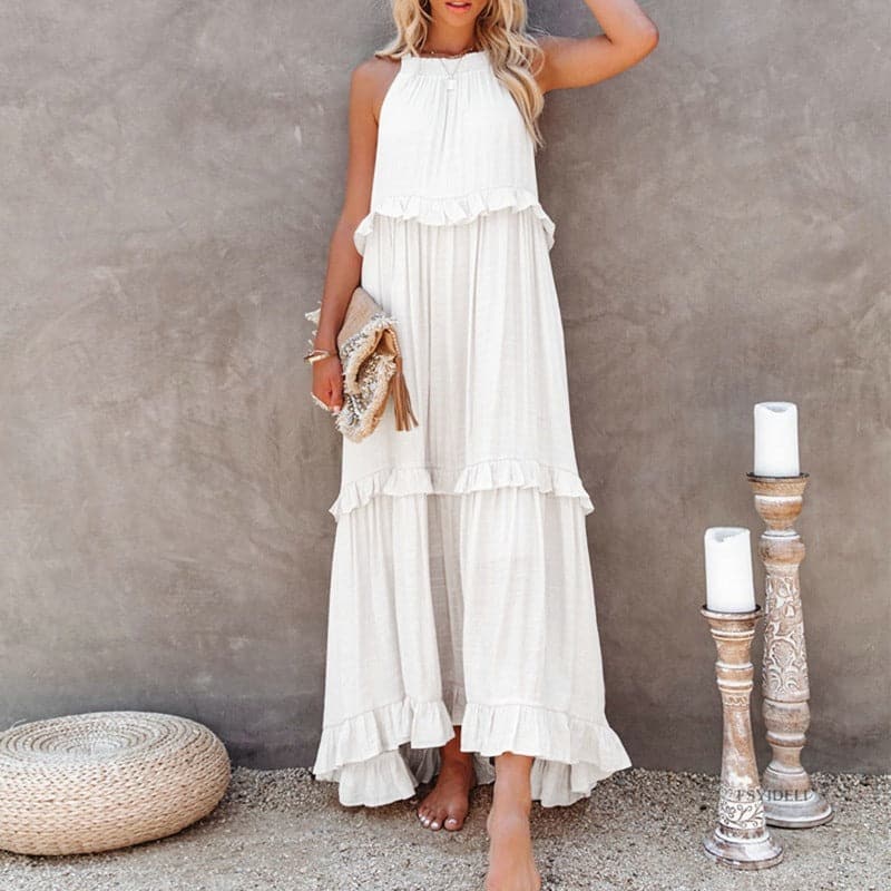 Flowy Sleeveless Maxi Dress with Ruffles