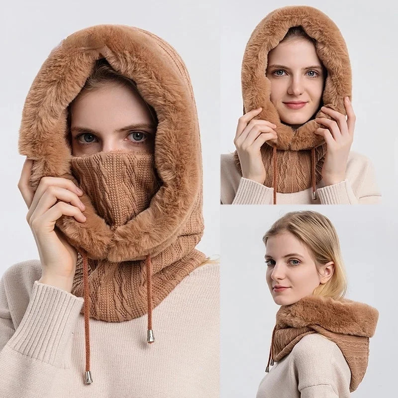 Warm Cable Knit Face Mask | Soft Fur Trim Balaclava