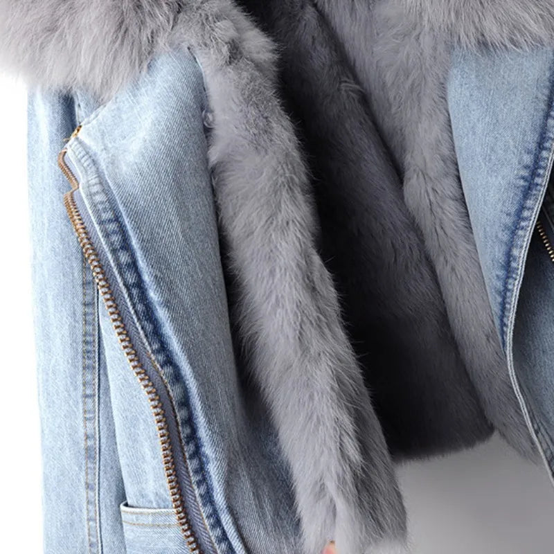 Luxury Faux Fur Denim Coat