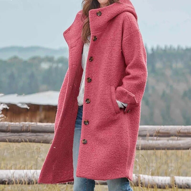 Warm Oversized Women's Wool Coat with Buttons