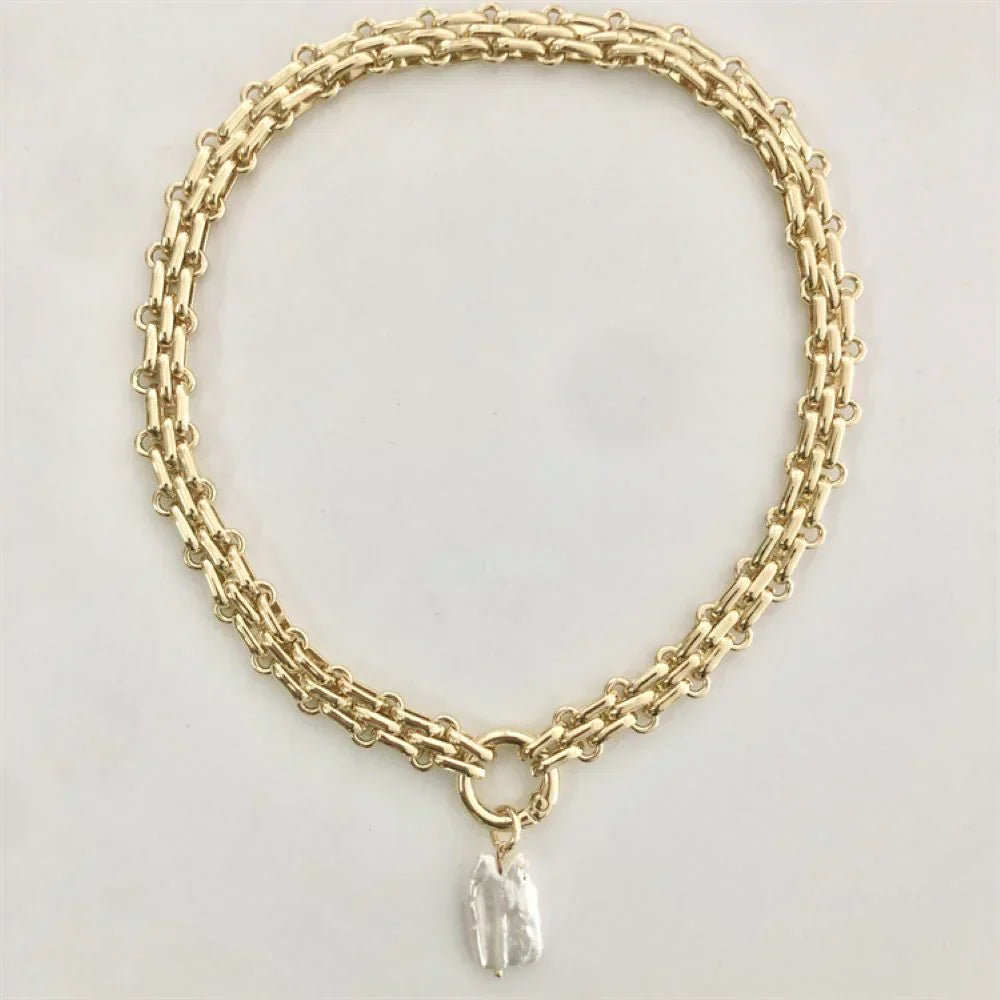Luxurious White Pearl Necklace with 14K Gold Chain