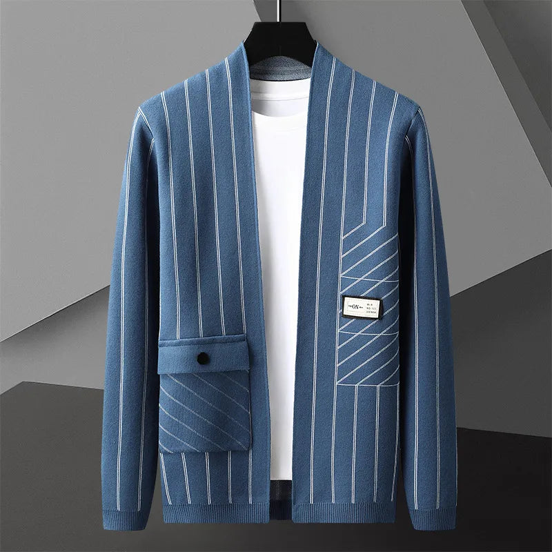 Casual Striped Cardigan with Pocket Details