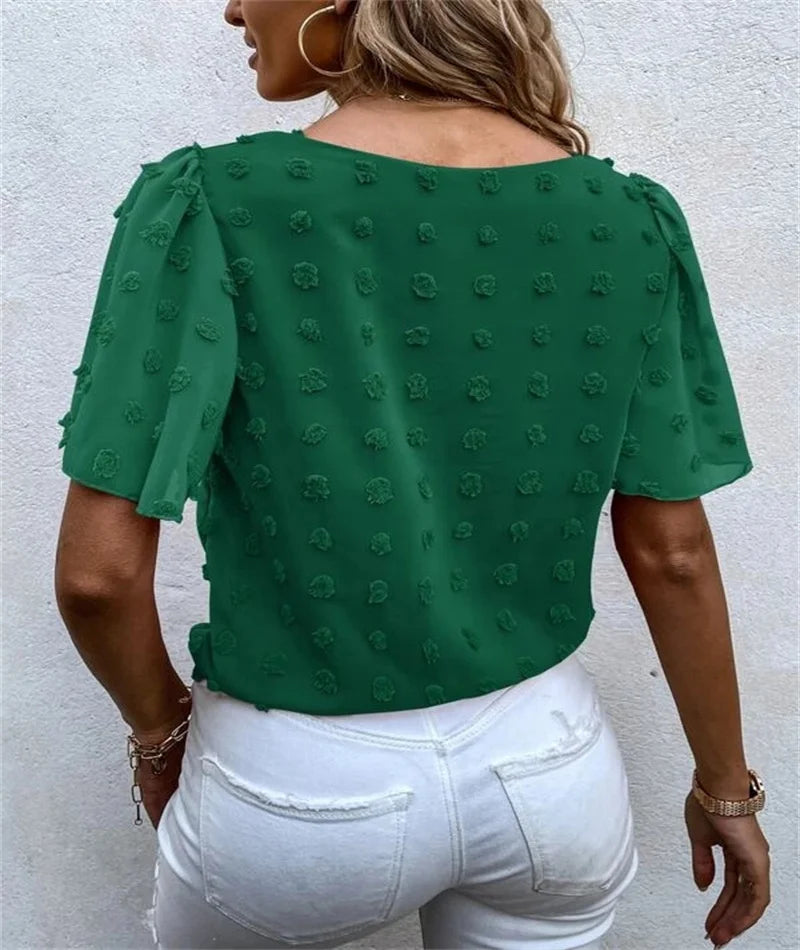 Ladies' Casual Floral Ruffle Top with Side Tie