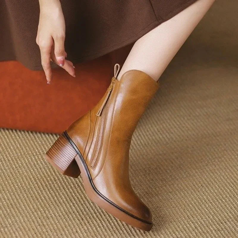 Fake Leather Low Heel Ankle Boots