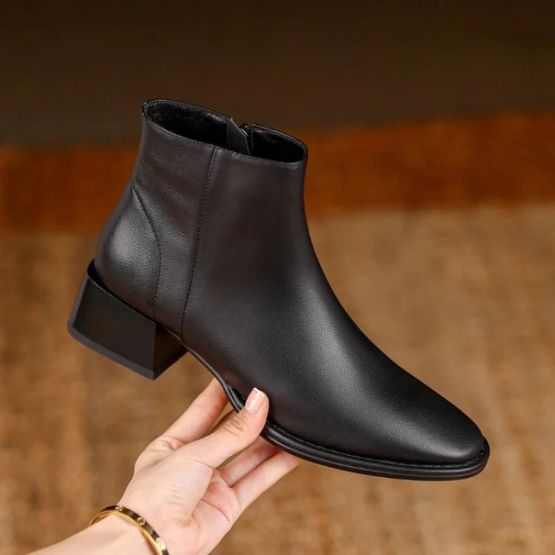 Thick Heel Low Ankle Boots