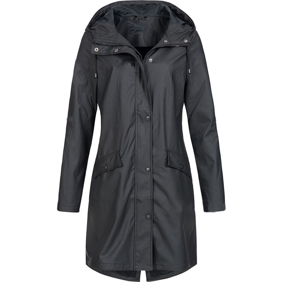Waterproof Hooded Rain Jacket with Pocket Details